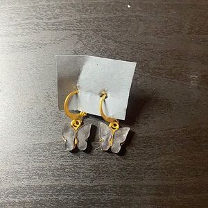 Black butterfly gold earrings